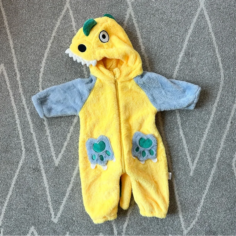 Plush Yellow and Green Onesie Full Zip Dinosaur Costume 3-6 Months